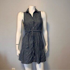 Theory Sleeveless Gray Chambray Button Down Ruffle Shirt Dress Size 4
